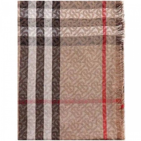 New Burberry Check motif TB monogram wool and silk blend scarf - Picture 6 of 11